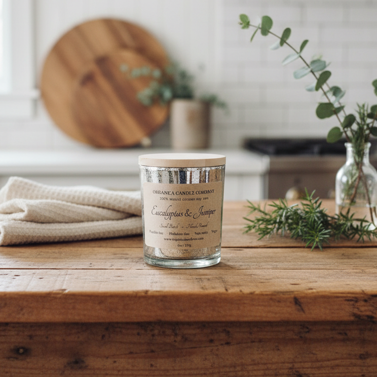 Eucalyptus & Juniper - Mercury Glass & Wood Lid -6 oz