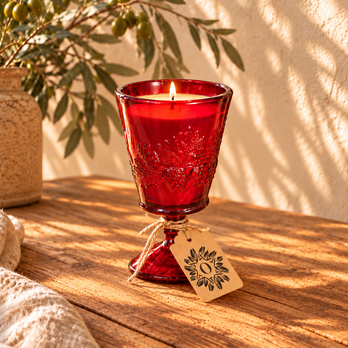 Vintage Ruby Red Glass 1950s Goblet Candle | Vanilla & Oak
