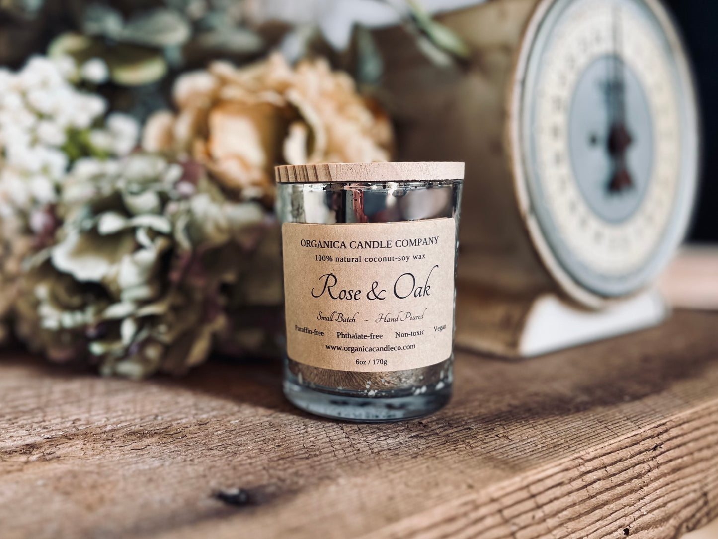 Rose & Oak - Mercury Glass & Wood Lid - 6 oz