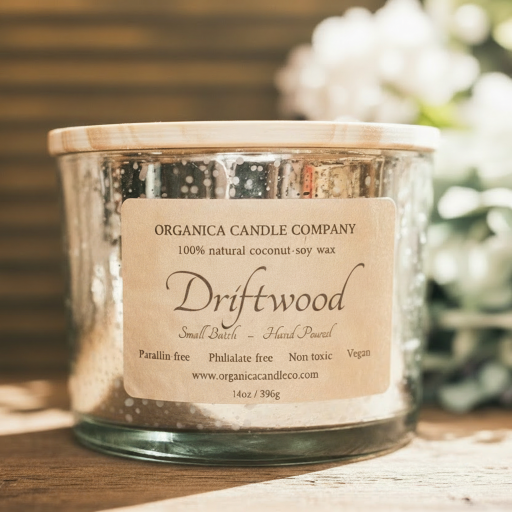 Driftwood - Mercury Glass w/Wood Lid Triple Wick - 14 oz