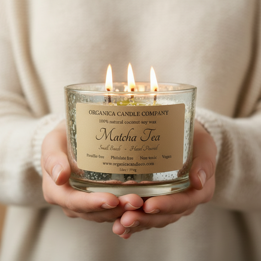 Matcha Tea - Mercury Glass w/ Triple Wick & Wood Lid - 14oz