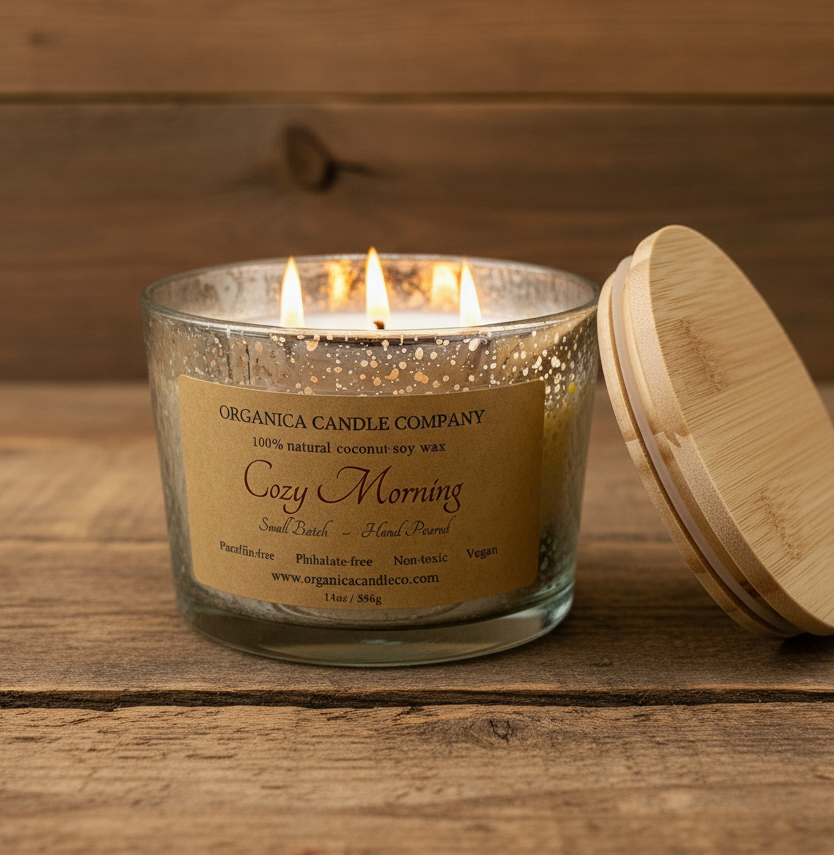 Cozy Morning - 14 oz Mercury Glass -Triple Wick & Lid
