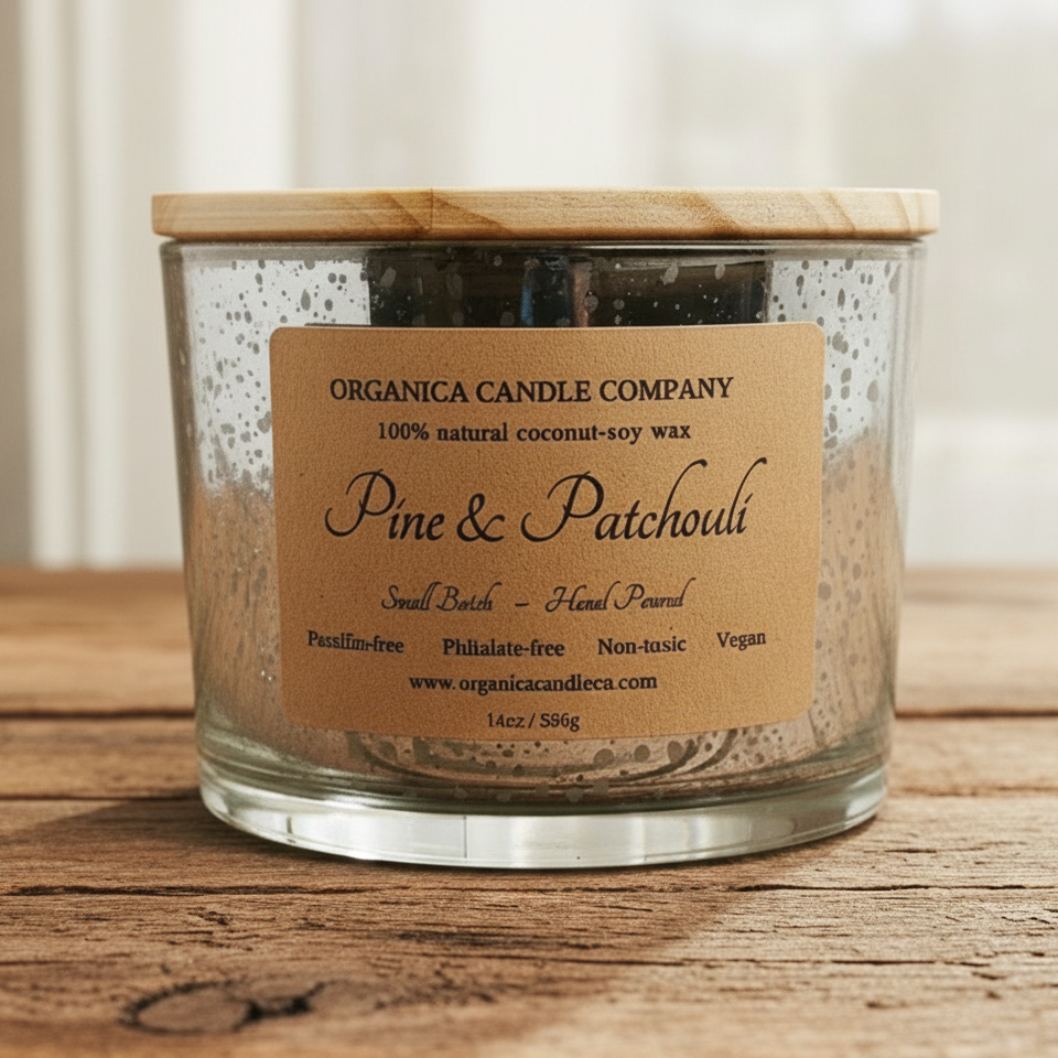 Pine & Patchouli - Mercury Glass w/ Triple Wick & Wood Lid - 14 oz