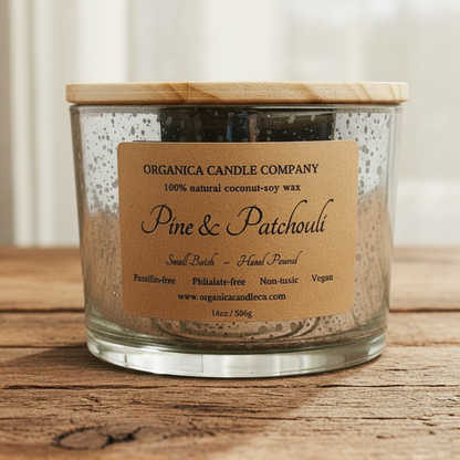 Pine & Patchouli - Mercury Glass w/ Triple Wick & Wood Lid - 14 oz