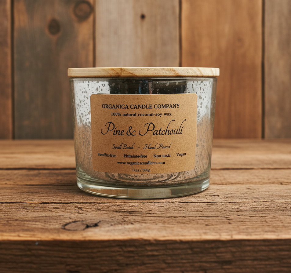 Pine & Patchouli - Mercury Glass w/ Triple Wick & Wood Lid - 14 oz