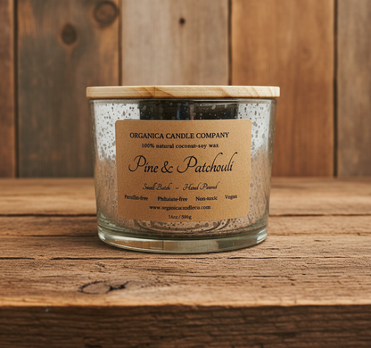 Pine & Patchouli - Mercury Glass w/ Triple Wick & Wood Lid - 14 oz