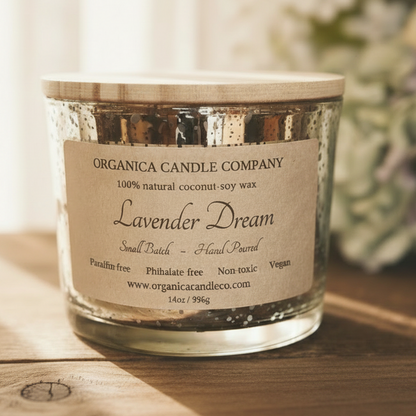 Lavender Dream - Mercury Glass w/ Triple Wick & Wood Lid - 14 oz