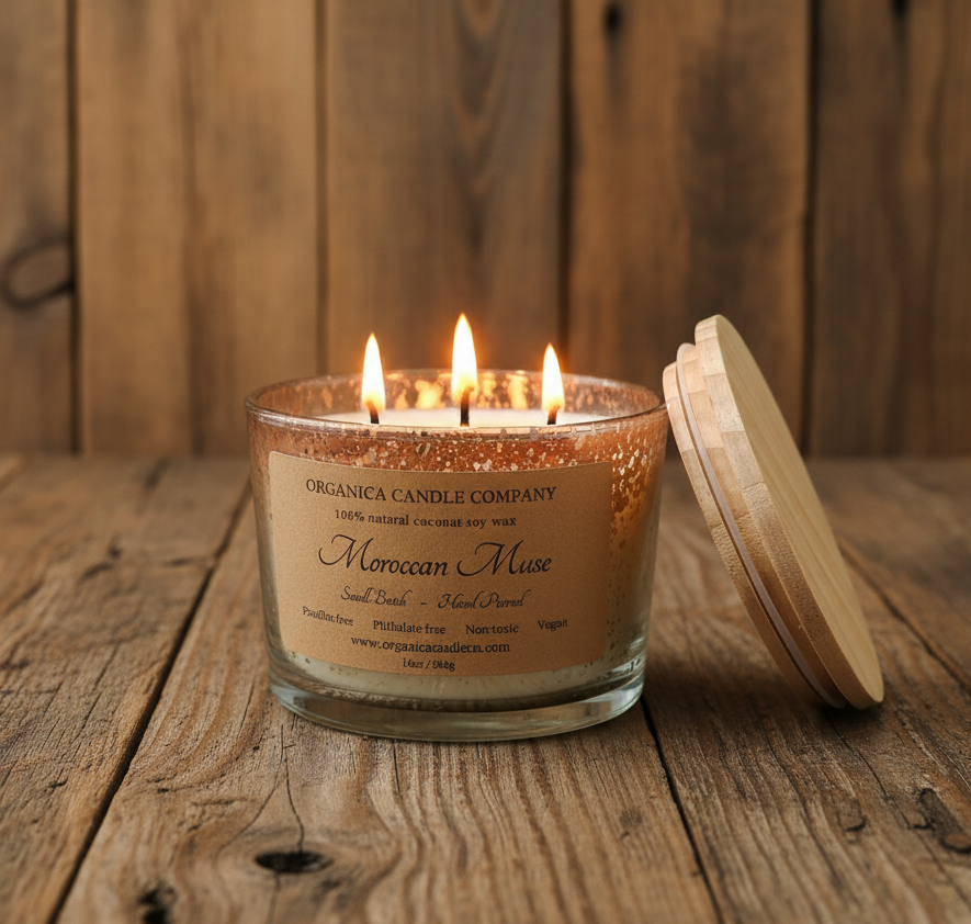 Moroccan Muse - Mercury Glass w/ Triple Wick & Wood LId - 14 oz