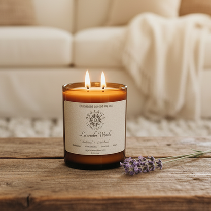 Lavender Woods - Apothecary Glass w/ Double Wick & Wood Lid - 12 oz