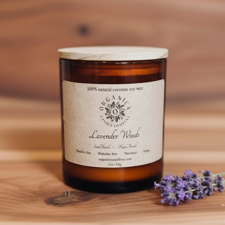 Lavender Woods - Apothecary Glass w/ Double Wick & Wood Lid - 12 oz