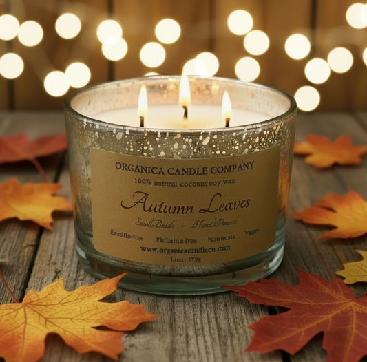 Autumn Leaves - 14 oz Mercury Glass -Triple Wick & Lid