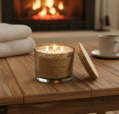 Autumn Leaves - 14 oz Mercury Glass -Triple Wick & Lid