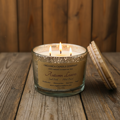 Autumn Leaves - 14 oz Mercury Glass -Triple Wick & Lid