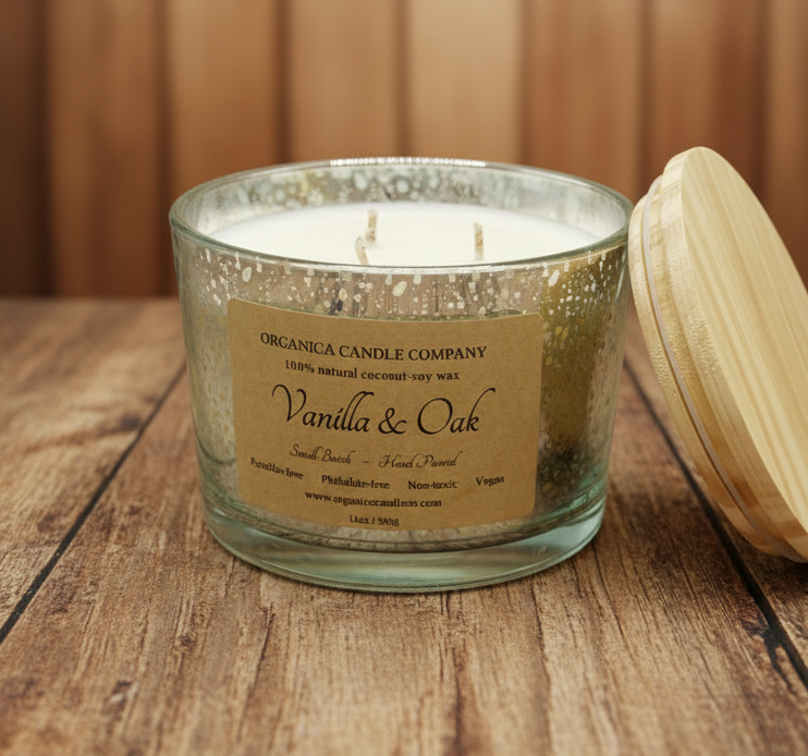 Vanilla & Oak - Mercury Glass w/ Triple Wick & Lid - 14 oz