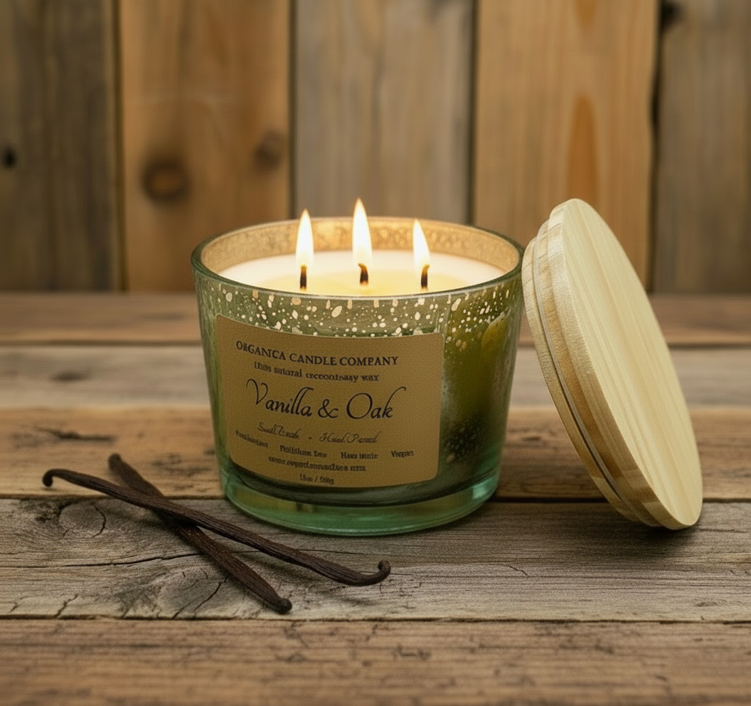 Vanilla & Oak - Mercury Glass w/ Triple Wick & Lid - 14 oz