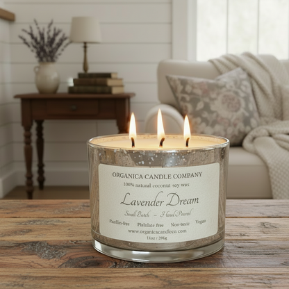 Lavender Dream - Mercury Glass w/ Triple Wick & Wood Lid - 14 oz