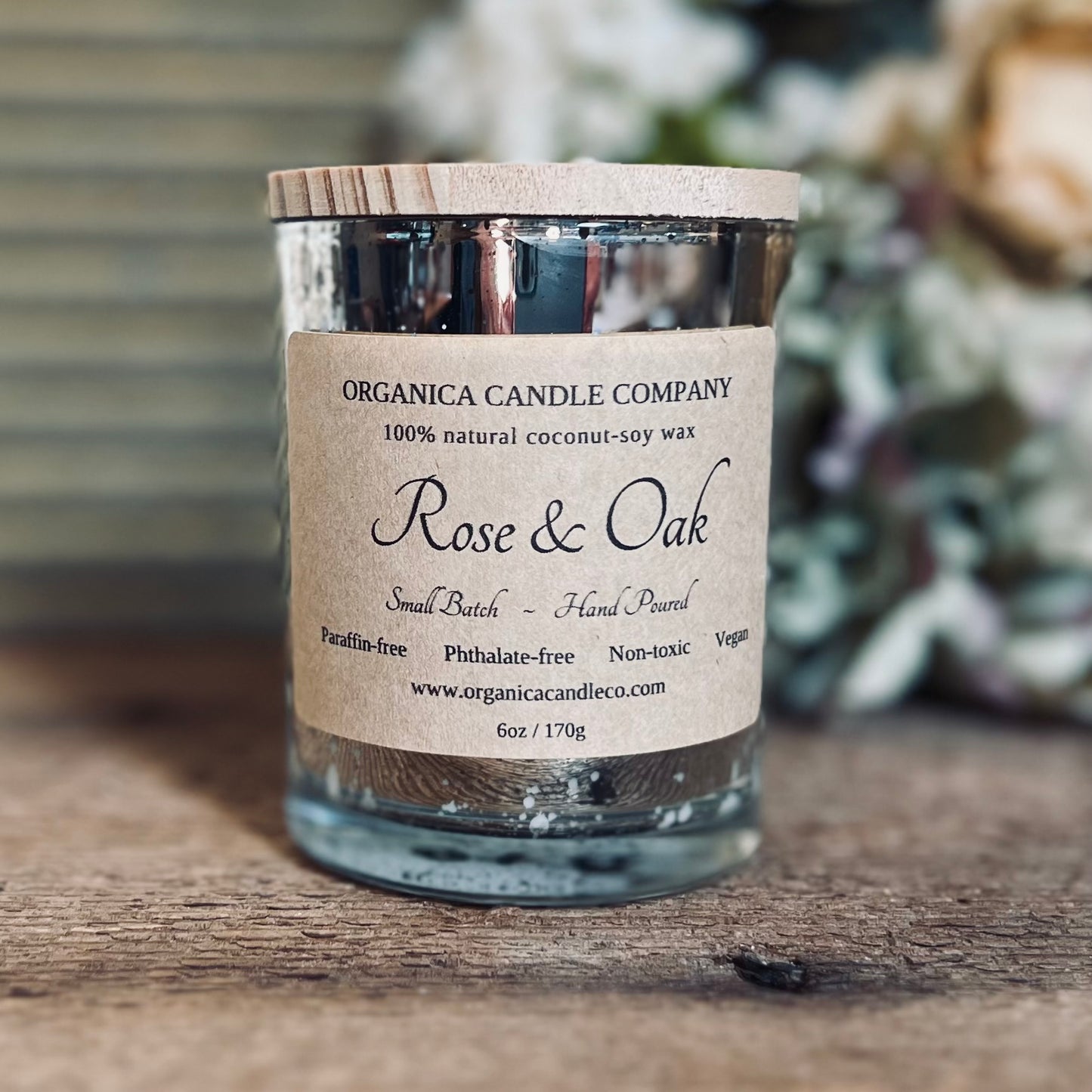 Rose & Oak - Mercury Glass & Wood Lid - 6 oz