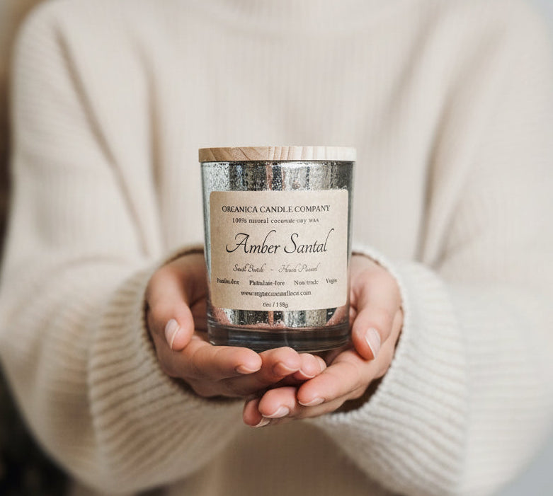 Amber Santal - Mercury Glass & Wood Lid - 6 oz