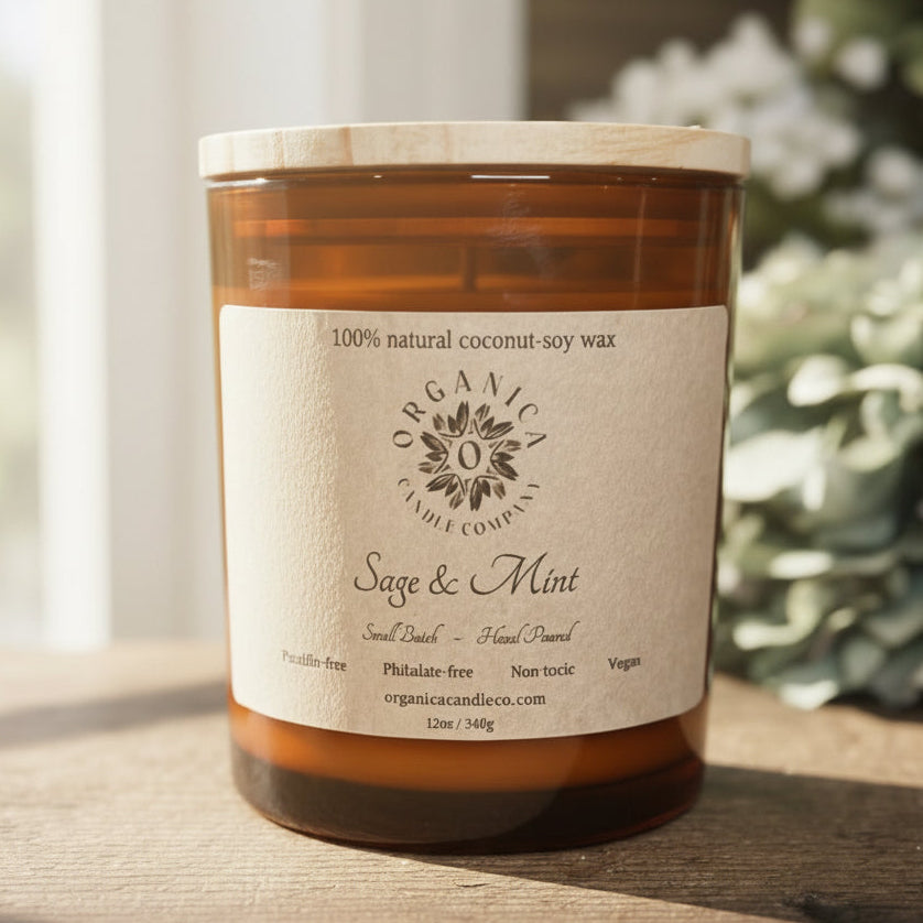 Sage & Mint - Apothecary Glass w/ Double Wick & Lid - 12 oz