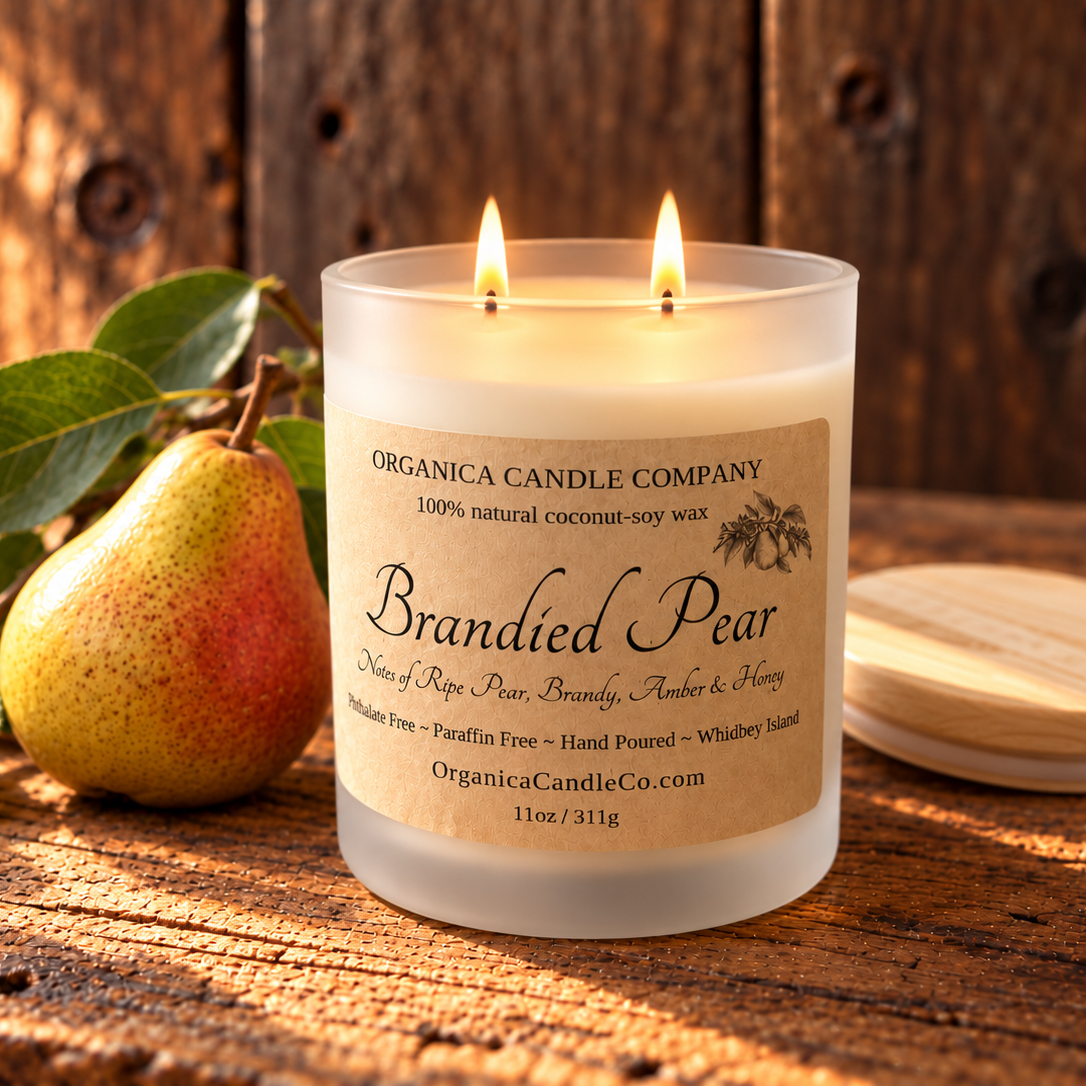 Brandied Pear - White Frost w/ Lid Double Wicked - 11 oz
