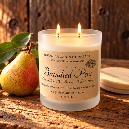 Brandied Pear - White Frost w/ Lid Double Wicked - 11 oz