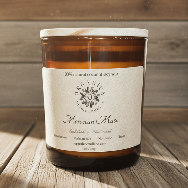 Moroccan Muse - Apothecary Glass w/ Double Wick & Wood LId - 12 oz