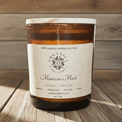 Moroccan Muse - Apothecary Glass w/ Double Wick & Wood LId - 12 oz