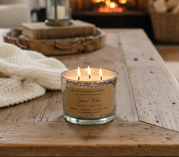 Spiced Wine- 14 oz Mercury Glass - Triple Wick & Lid