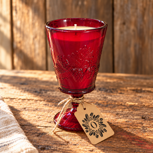 Vintage Ruby Red Glass 1950s Goblet Candle | Vanilla & Oak