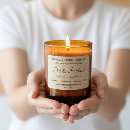Pine & Patchouli - Apothecary Glass & Wood Lid - 8 oz
