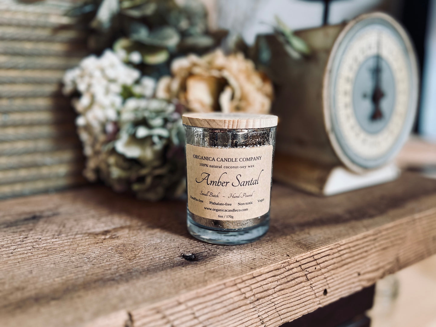 Amber Santal - Mercury Glass & Wood Lid - 6 oz