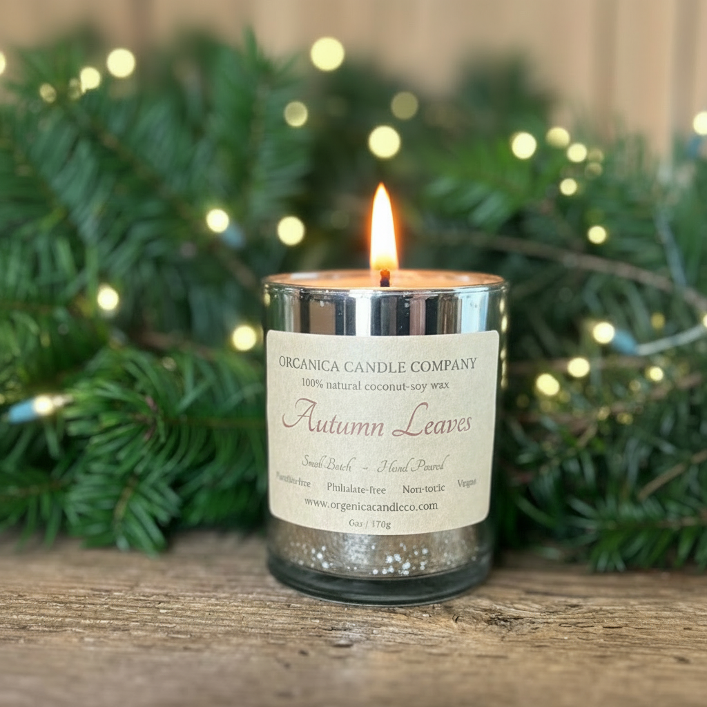 Autumn Leaves - 6 oz Mercury Glass with Lid