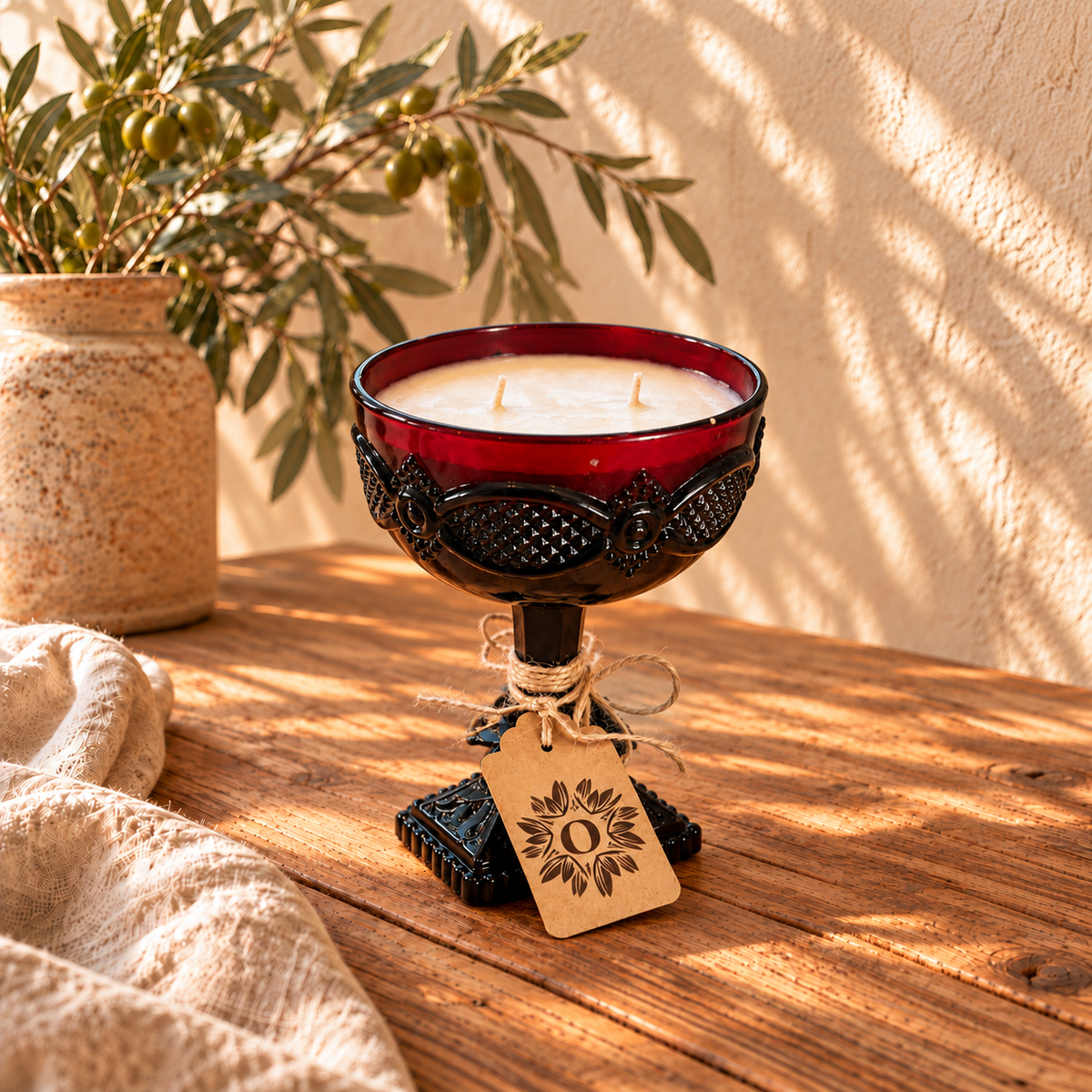 Pair Vintage Avon Ruby Red Glass Goblet Candles | Pine & Patchouli | 5.5oz each