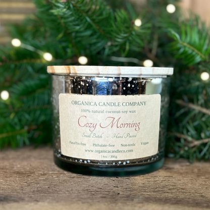 Cozy Morning - 14 oz Mercury Glass -Triple Wick & Lid