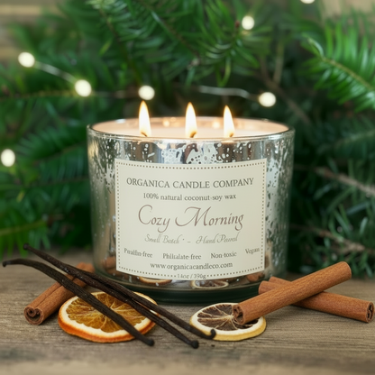 Cozy Morning - 14 oz Mercury Glass -Triple Wick & Lid