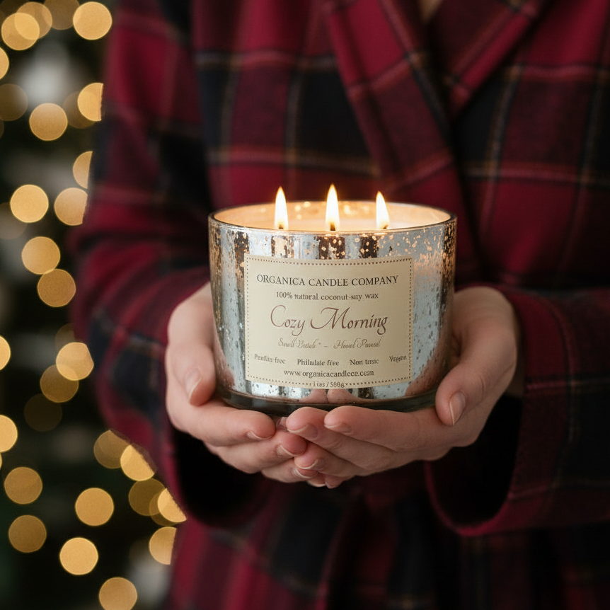 Cozy Morning - 14 oz Mercury Glass -Triple Wick & Lid