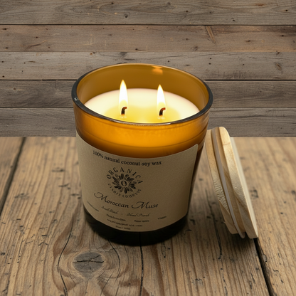 Moroccan Muse - Apothecary Glass w/ Double Wick & Wood LId - 12 oz