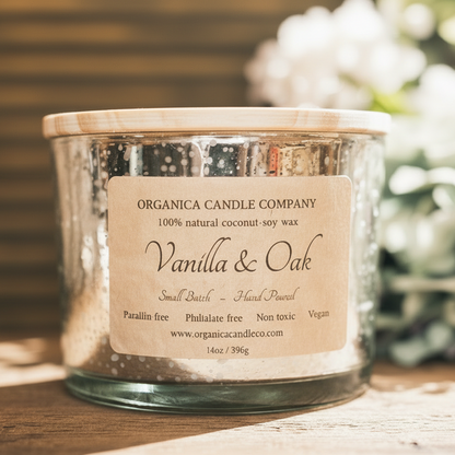 Vanilla & Oak - Mercury Glass w/ Triple Wick & Lid - 14 oz