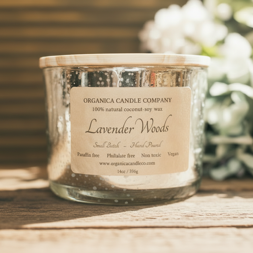Lavender Woods - Mercury Glass w/ Triple Wick & Wood Lid - 14 oz