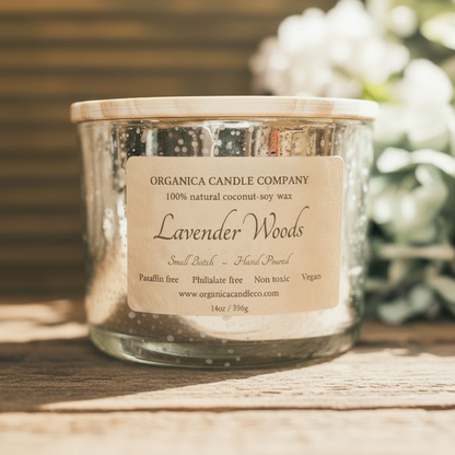 Lavender Woods - Mercury Glass w/ Triple Wick & Wood Lid - 14 oz