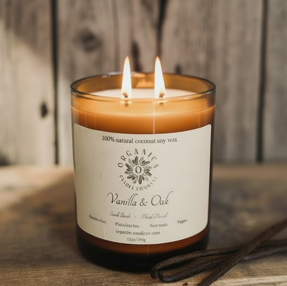 Vanilla & Oak - Apothecary Glass w/ Double Wick & Wood Lid - 12 oz