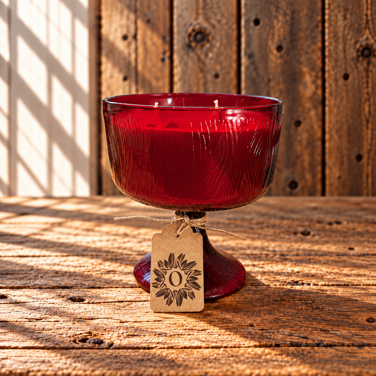 Vintage Mid Century Ruby Red Hoosier Glass Compote Candle | Vanilla & Oak | 13oz