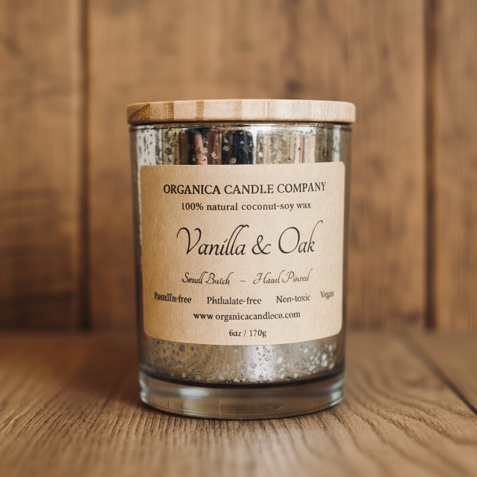 Vanilla & Oak - Mercury Glass & Wood Lid - 6oz