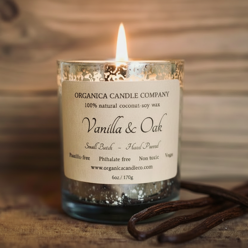 Vanilla & Oak - Mercury Glass & Wood Lid - 6oz