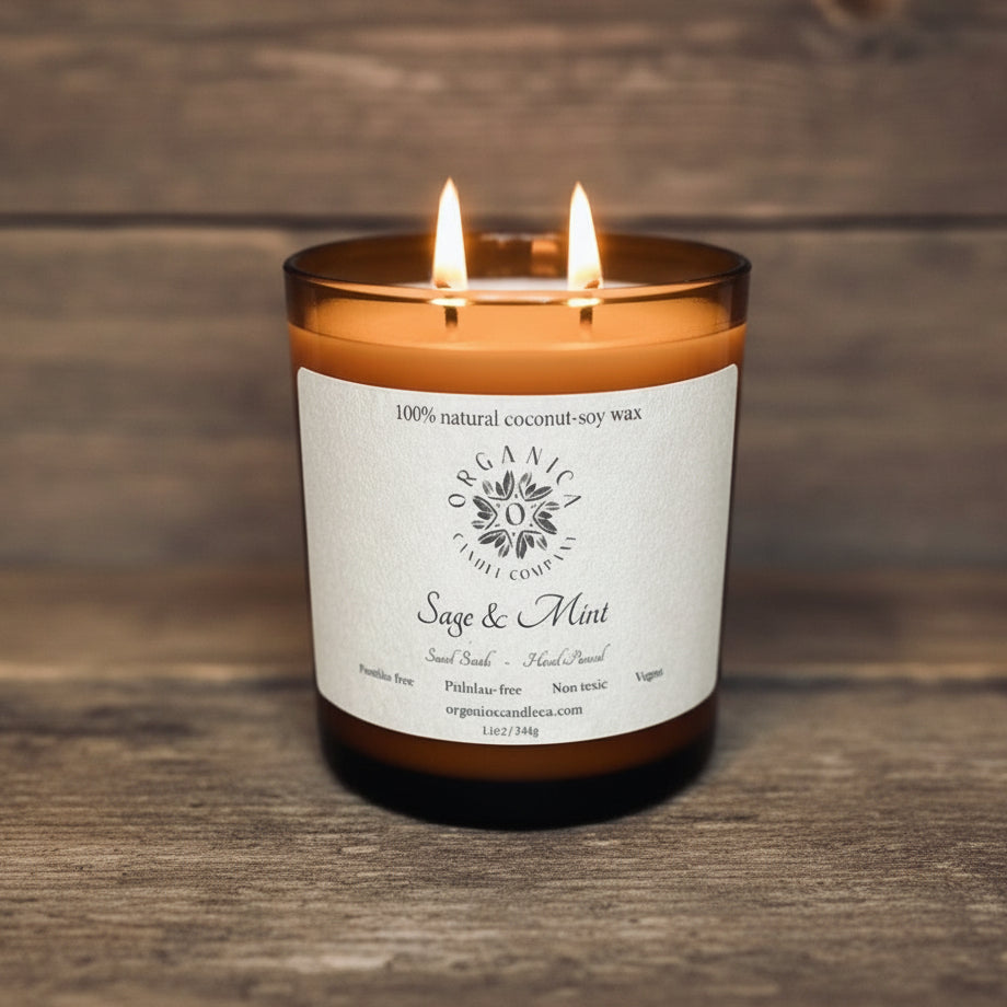 Sage & Mint - Apothecary Glass w/ Double Wick & Lid - 12 oz