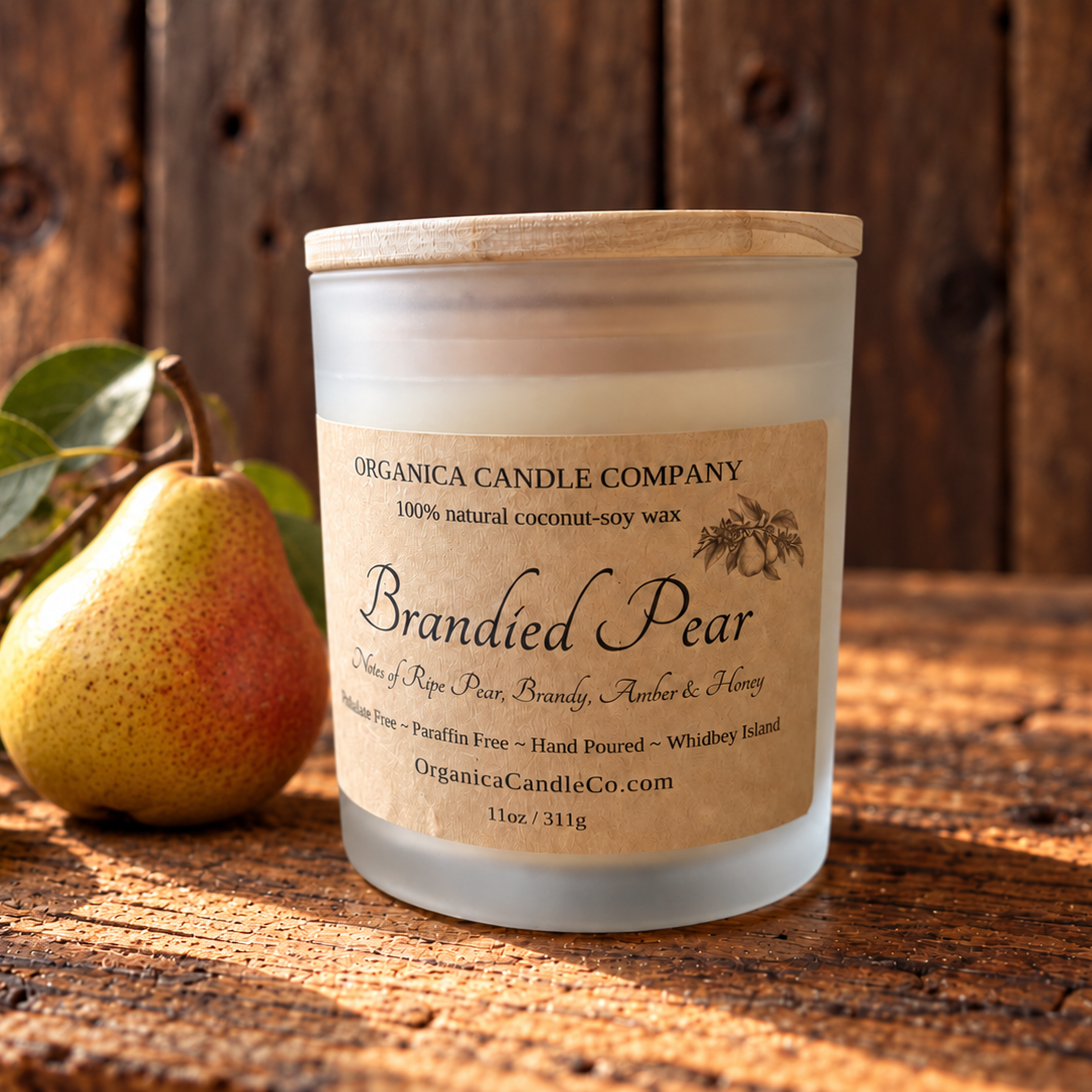 Brandied Pear - White Frost w/ Lid Double Wicked - 11 oz