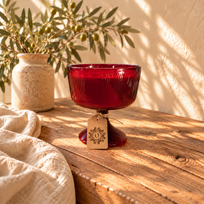 Vintage Mid Century Ruby Red Hoosier Glass Compote Candle | Vanilla & Oak | 13oz