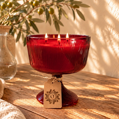 Vintage Mid Century Ruby Red Hoosier Glass Compote Candle | Vanilla & Oak | 13oz