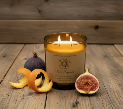 Fig & Bergamot - Apothecary Glass w/ Double Wicks & Wood Lid - 12 oz