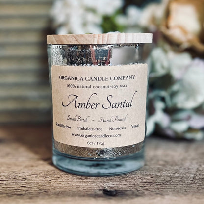 Amber Santal - Mercury Glass & Wood Lid - 6 oz